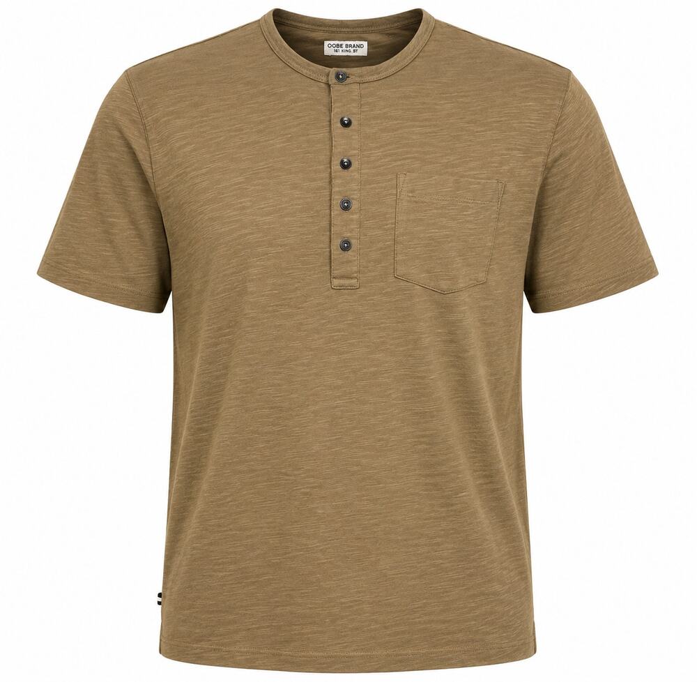OOBE Brand 161 King St Henley T-Shirt Men's Large Mocha Pocket Slub Cotton NWT
